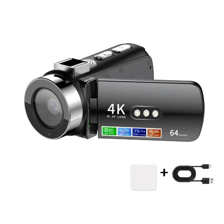 Videocamera digitale WiFi HD 4K senza luce e visione notturna colorata, Black, Black + Fill Light, Black + Lens Hood, Black + Wireless Noise Reduction Microphone, Black + Bracket, Black 4pcs /Set, Red, Red + Fill Light, Red + Lens Hood